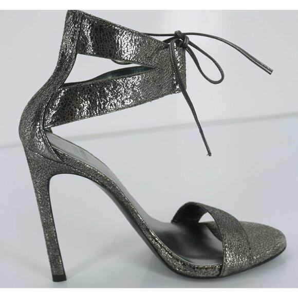 Stuart Weitzman Tynela Pewter Leather Ankle Strap High Heel Sandals - Picture 2 of 12